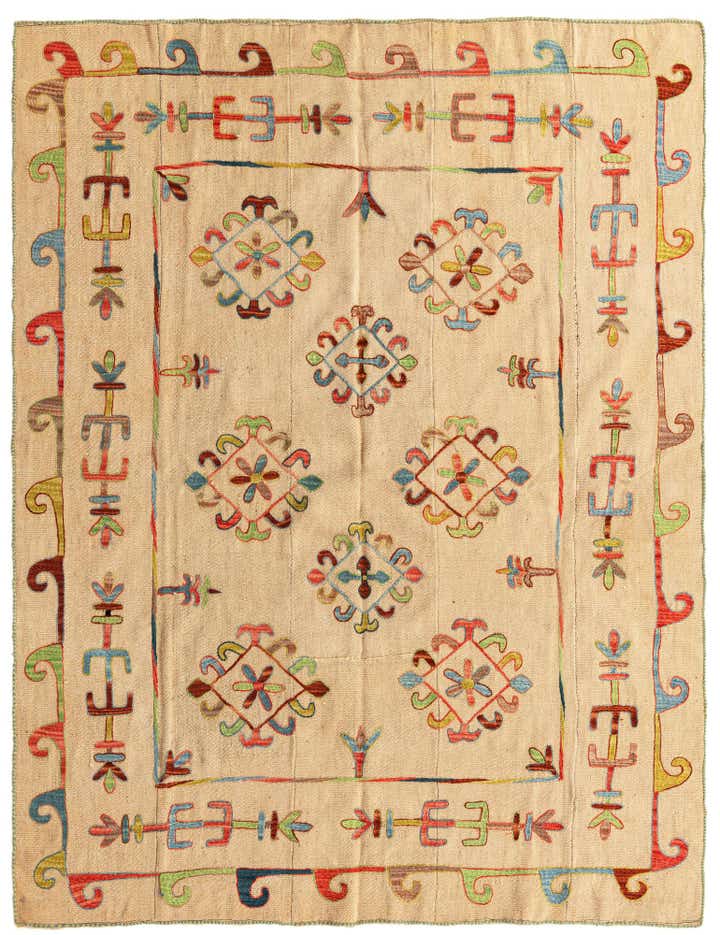 5' 7 x 7' 5 Hand Woven Kilim Suzani Wool Rug