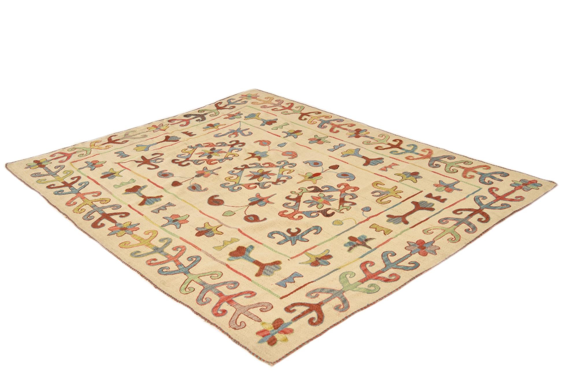 5' 11 x 7' 7 Hand Woven Kilim Suzani Wool Rug