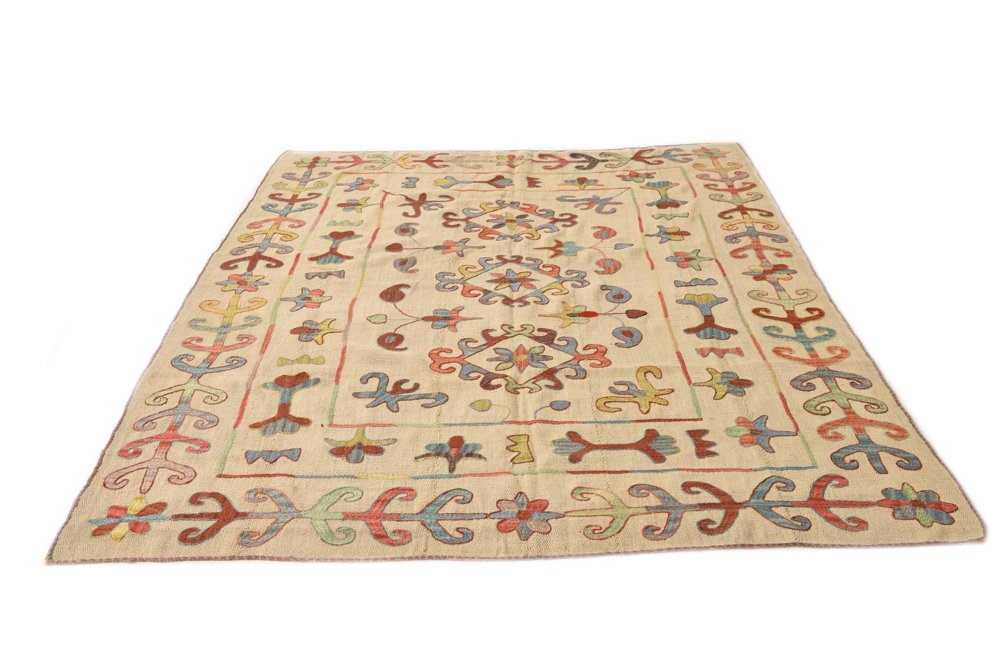 5' 11 x 7' 7 Hand Woven Kilim Suzani Wool Rug