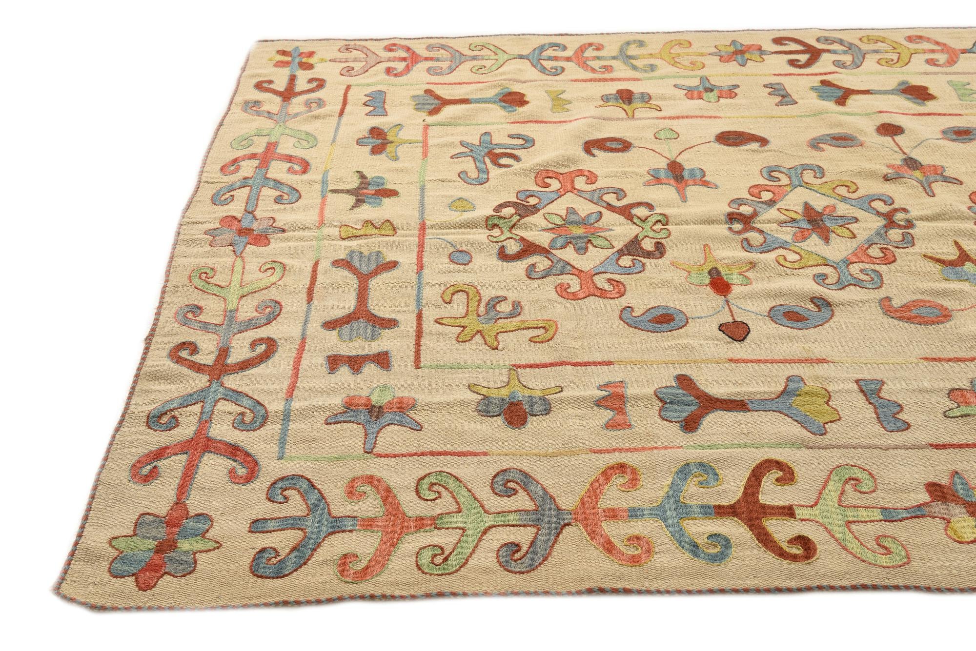 5' 11 x 7' 7 Hand Woven Kilim Suzani Wool Rug