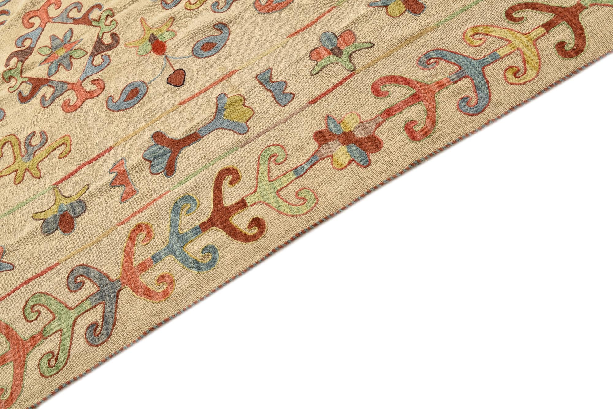 5' 11 x 7' 7 Hand Woven Kilim Suzani Wool Rug