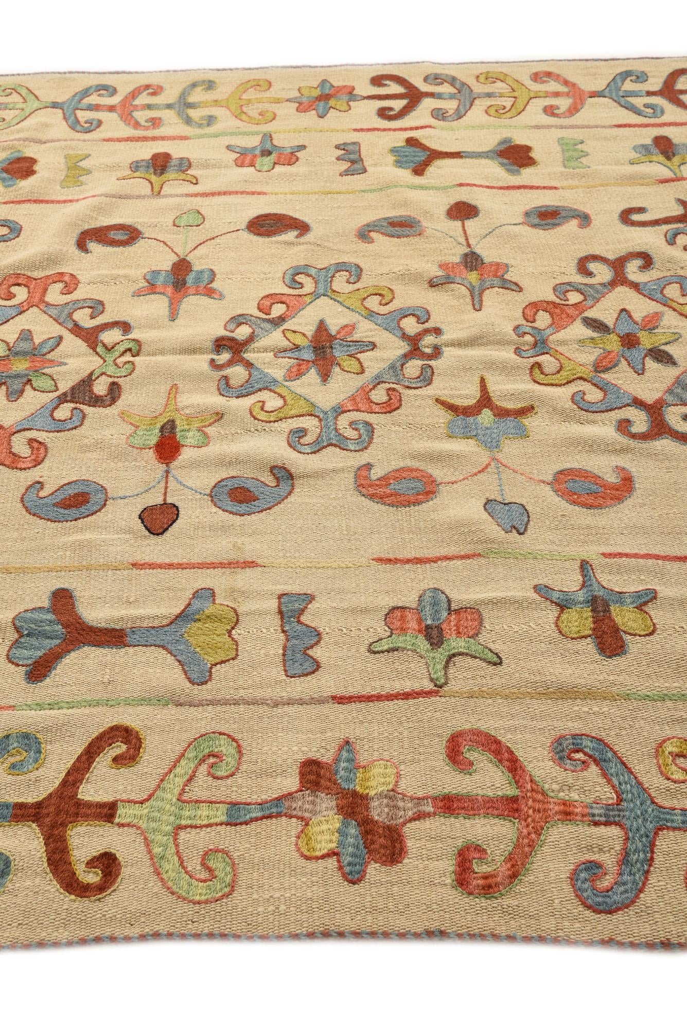5' 11 x 7' 7 Hand Woven Kilim Suzani Wool Rug