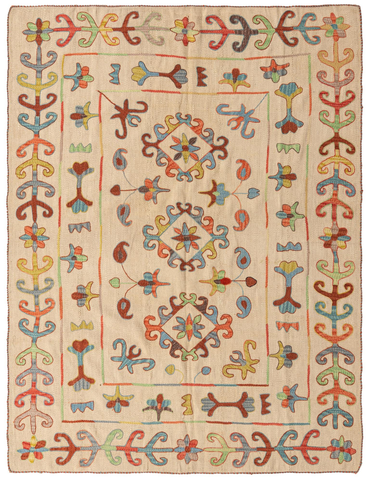 5' 11 x 7' 7 Hand Woven Kilim Suzani Wool Rug