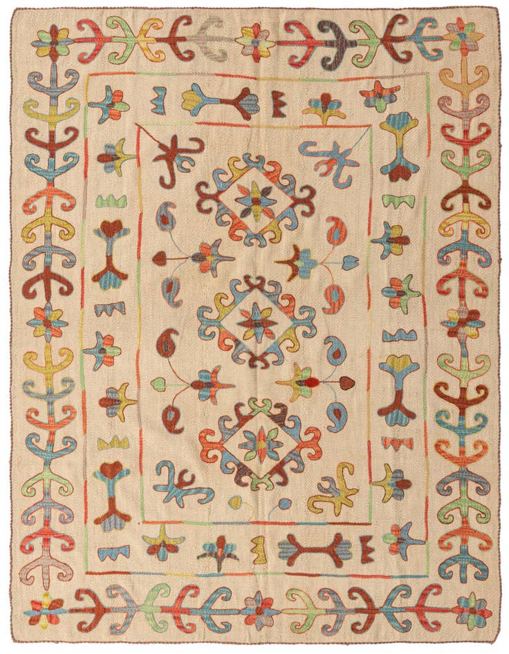 Detail image of 5' 11 x 7' 7 Hand Woven Kilim Suzani Wool Rug