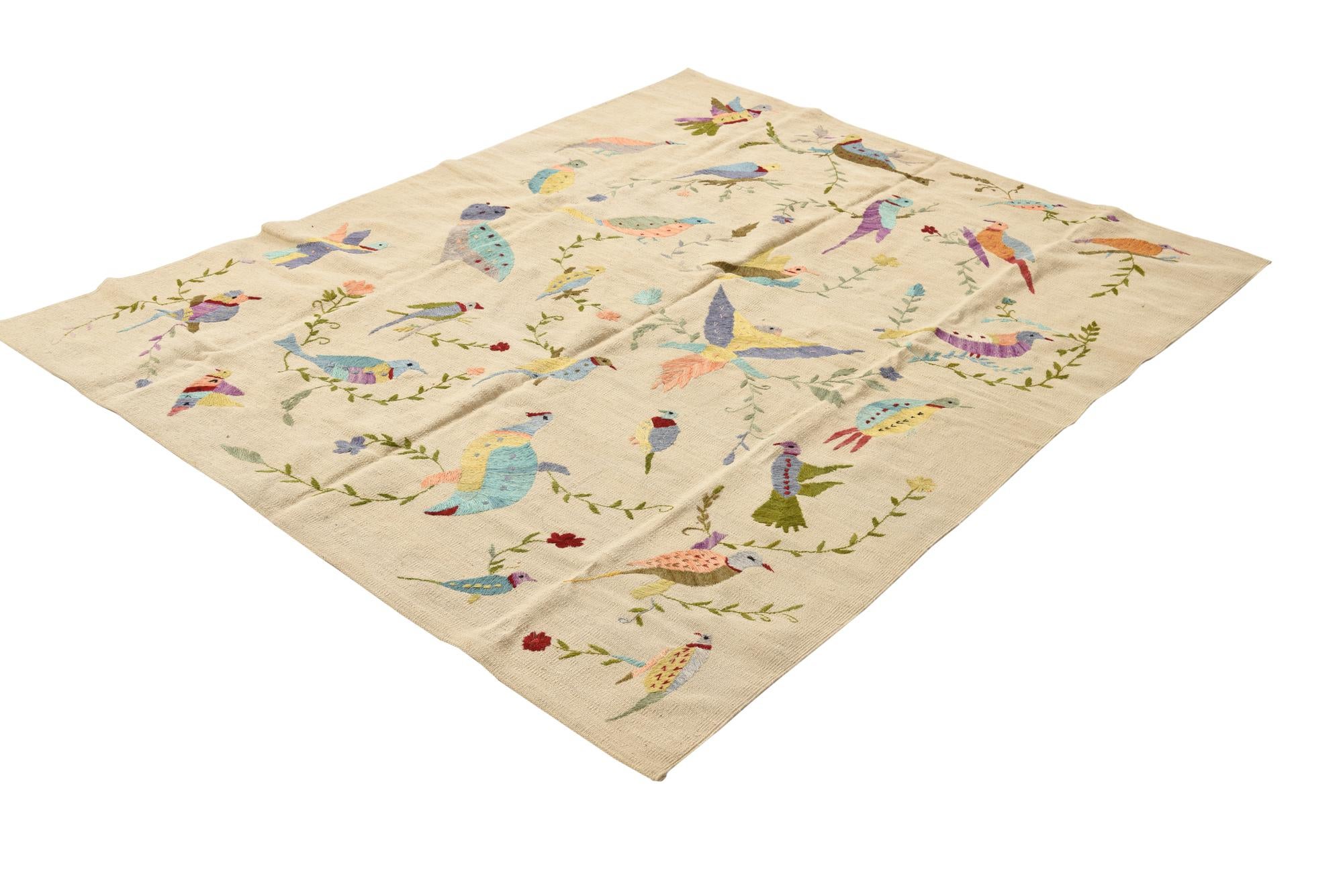 5' 9 x 7' 5 Hand Woven Kilim Suzani Wool Rug