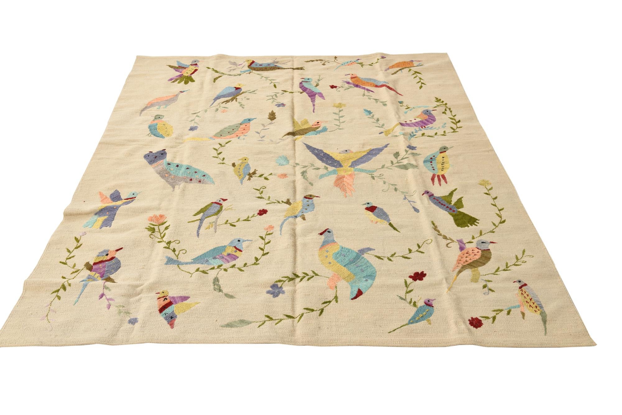 5' 9 x 7' 5 Hand Woven Kilim Suzani Wool Rug