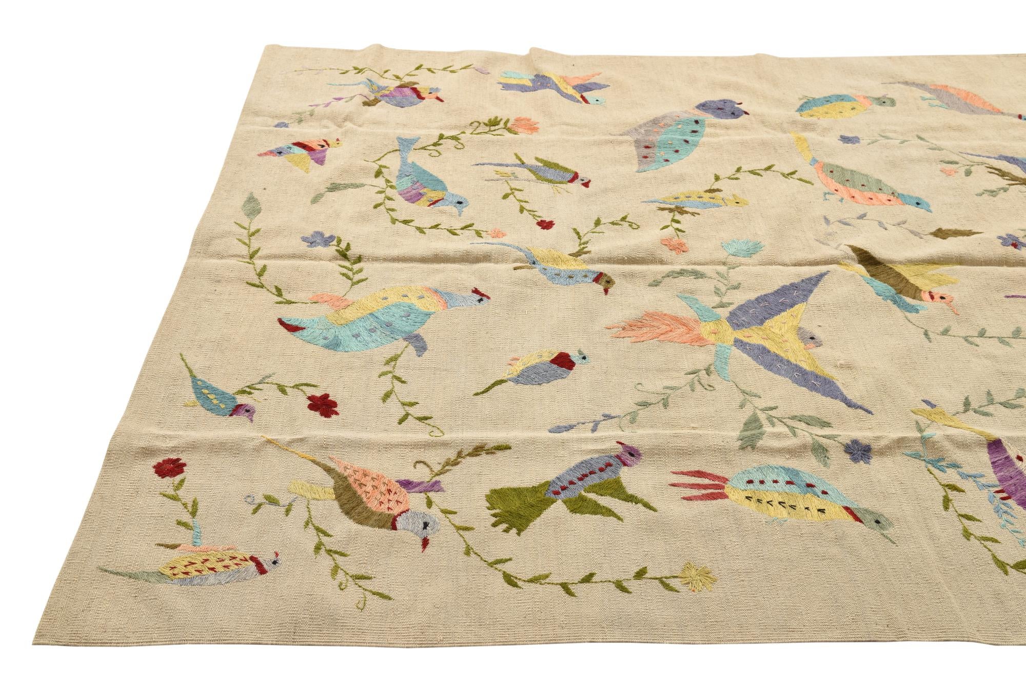 5' 9 x 7' 5 Hand Woven Kilim Suzani Wool Rug
