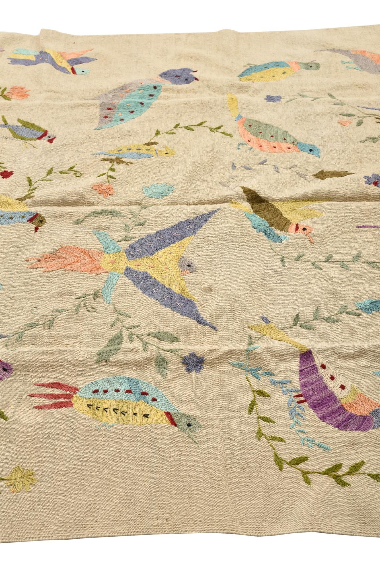 5' 9 x 7' 5 Hand Woven Kilim Suzani Wool Rug