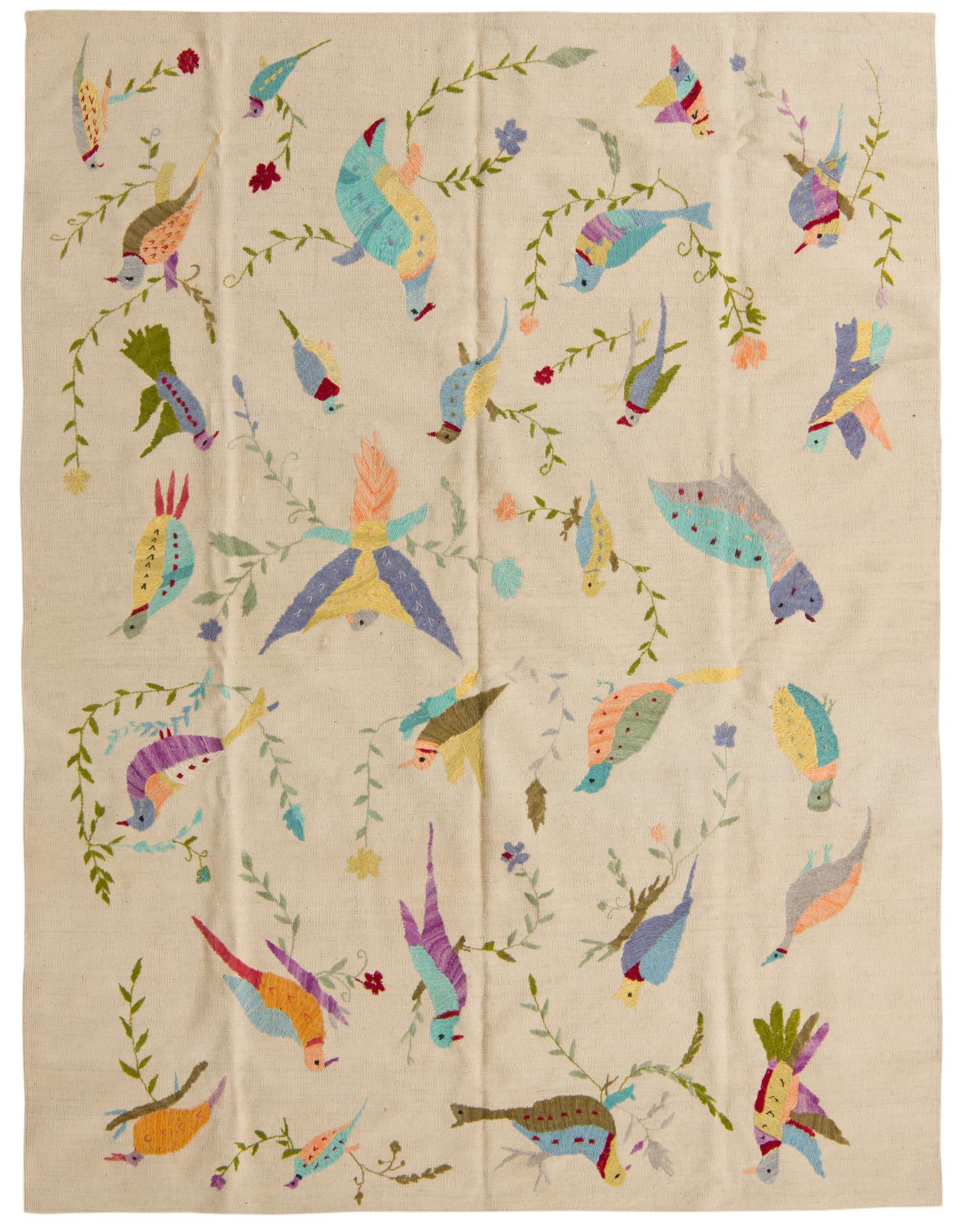 5' 9 x 7' 5 Hand Woven Kilim Suzani Wool Rug