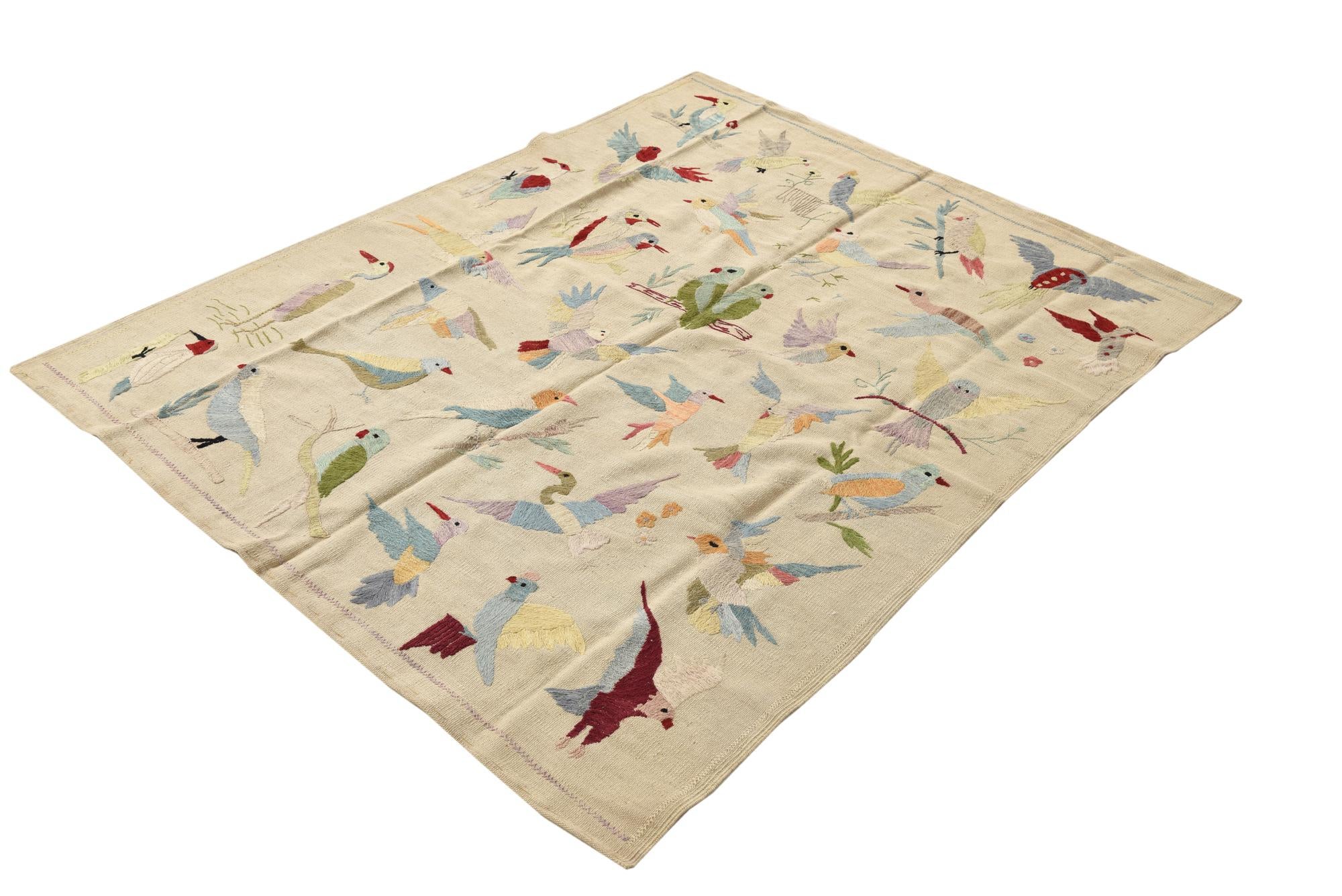 4' 11 x 6' 3 Hand Woven Kilim Suzani Wool Rug