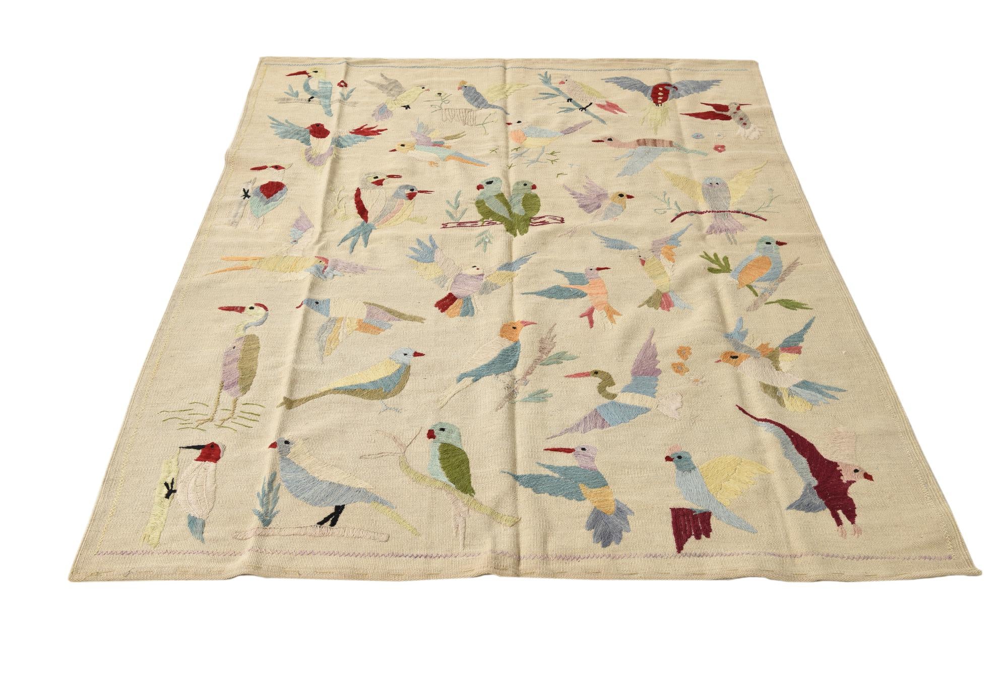 4' 11 x 6' 3 Hand Woven Kilim Suzani Wool Rug