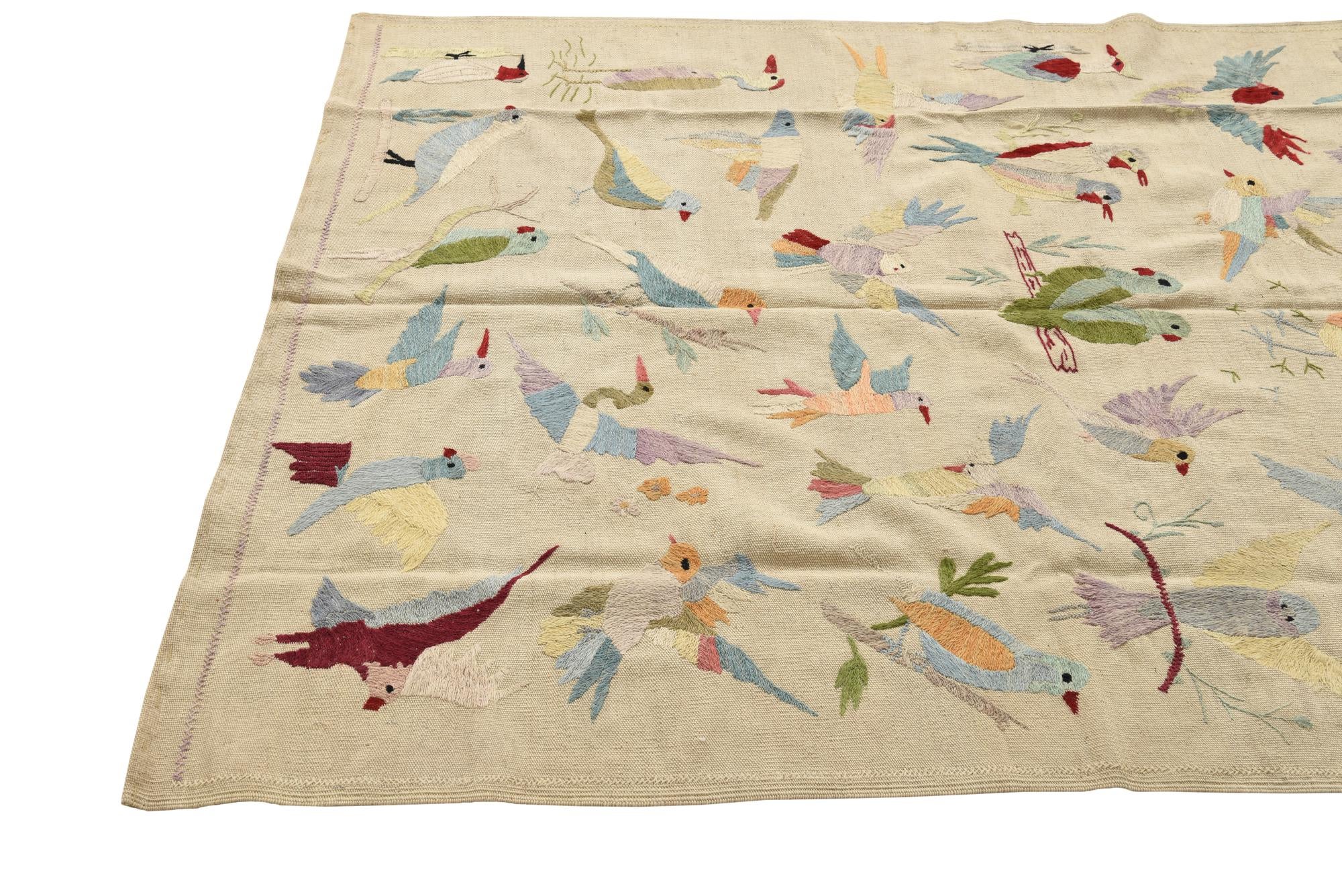 4' 11 x 6' 3 Hand Woven Kilim Suzani Wool Rug