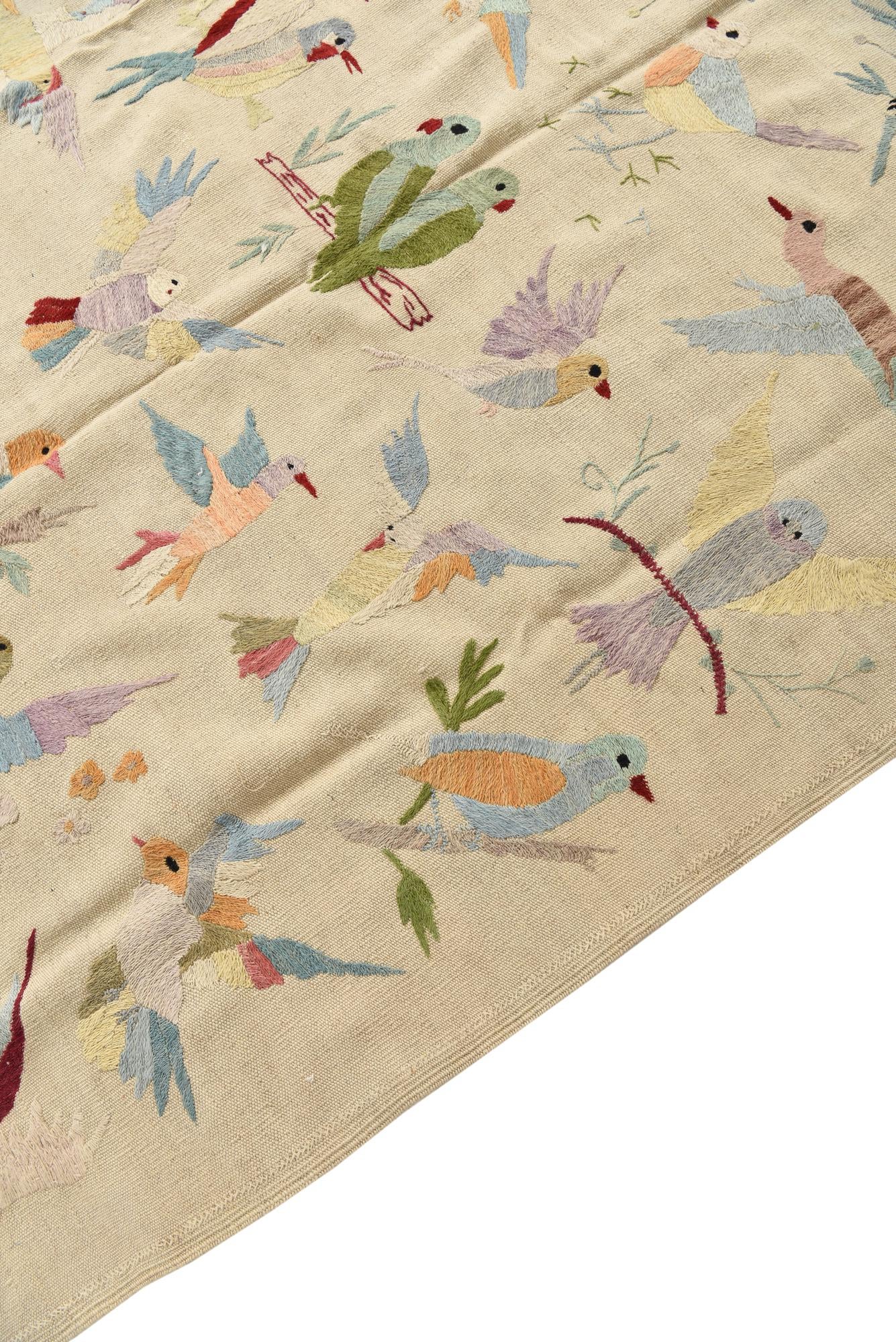 4' 11 x 6' 3 Hand Woven Kilim Suzani Wool Rug