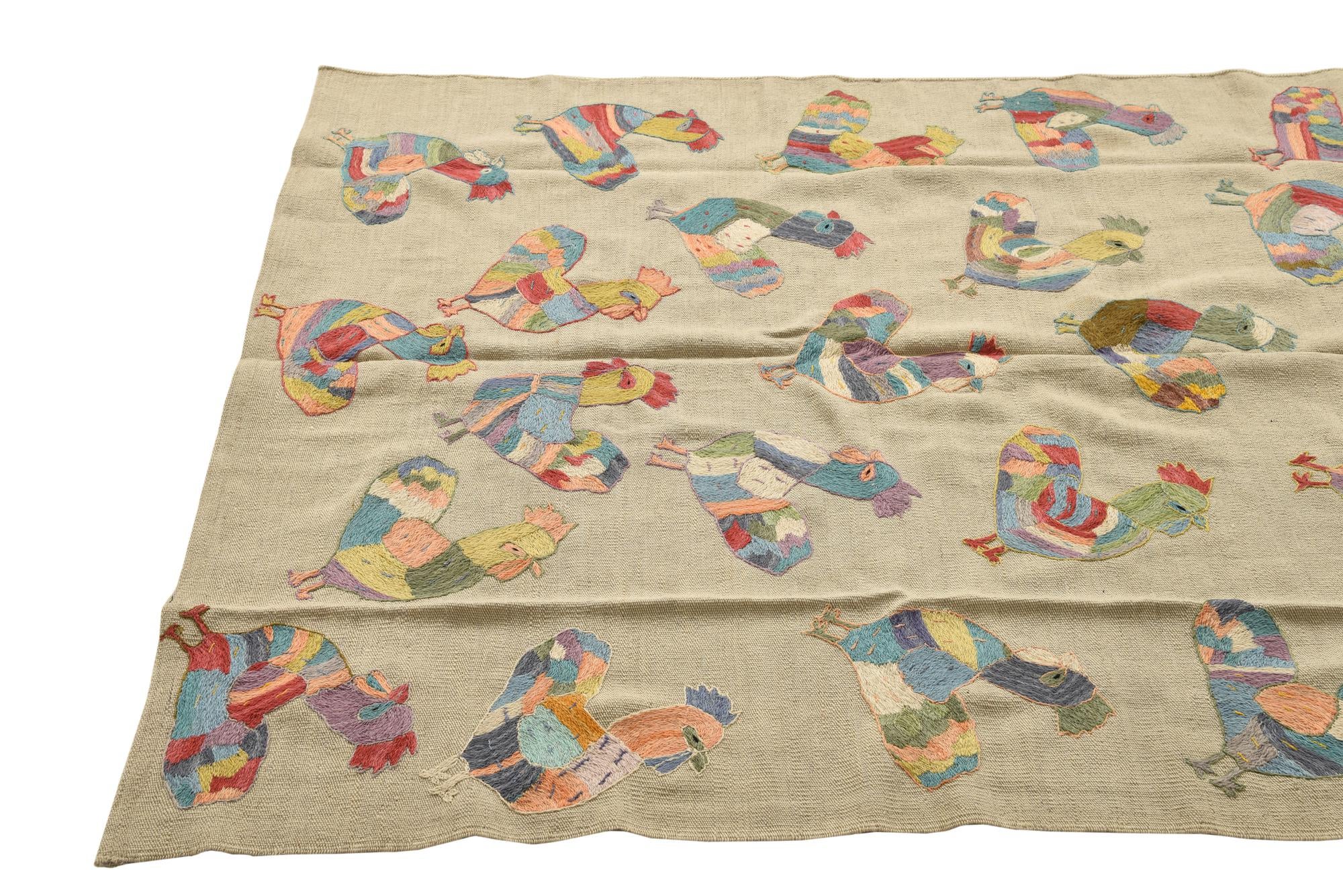4' 10 x 6' 9 Hand Woven Kilim Suzani Wool Rug