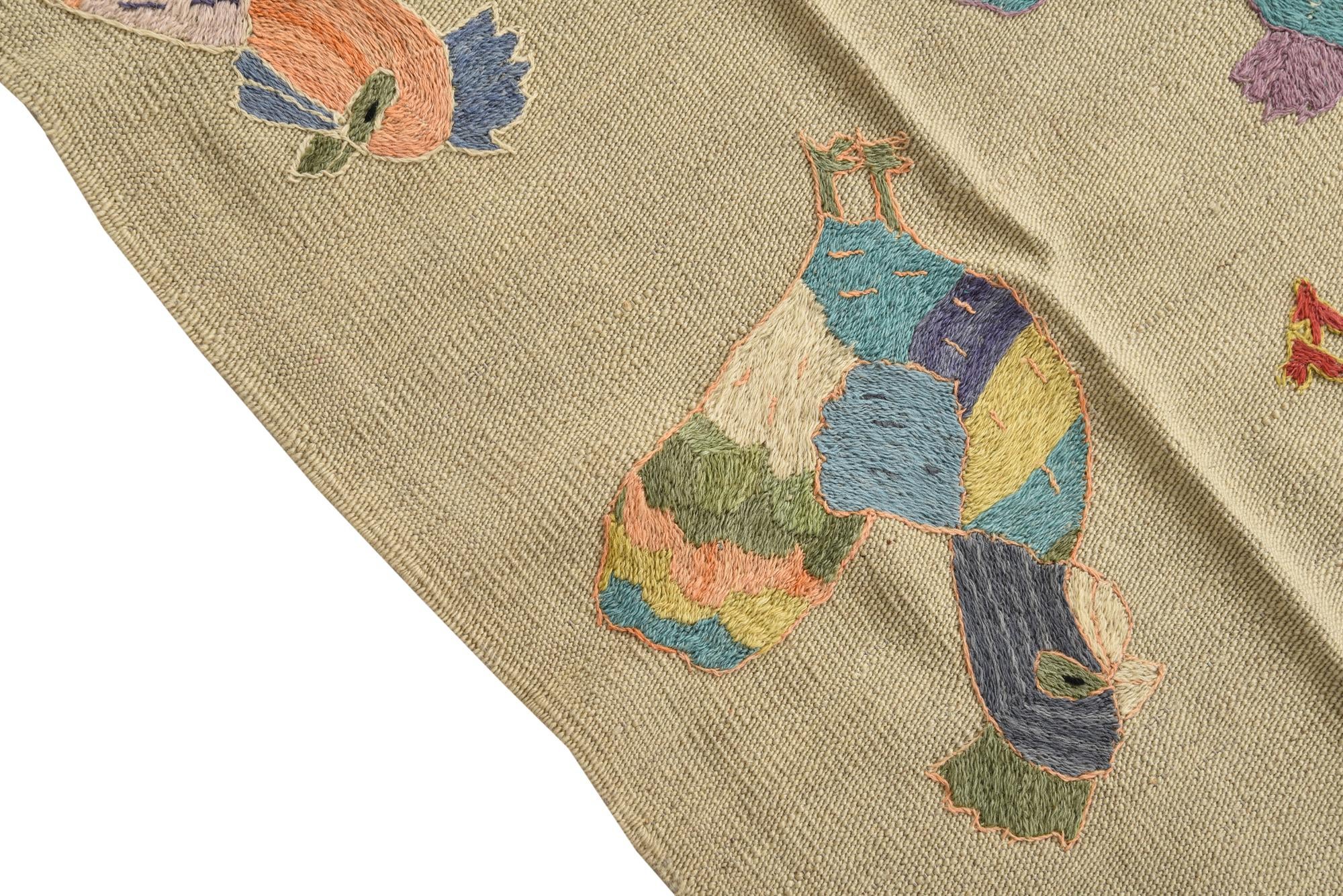 4' 10 x 6' 9 Hand Woven Kilim Suzani Wool Rug
