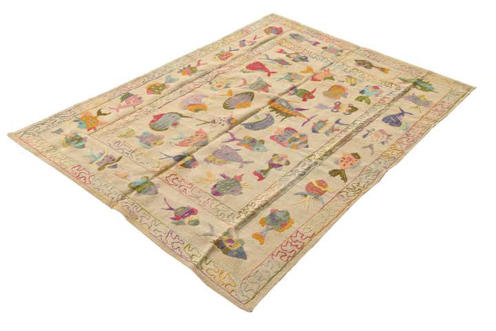 4' 9 x 6' 4 Hand Woven Kilim Suzani Wool Rug