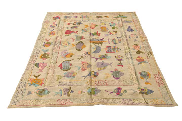 4' 9 x 6' 4 Hand Woven Kilim Suzani Wool Rug