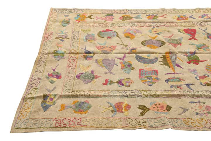 4' 9 x 6' 4 Hand Woven Kilim Suzani Wool Rug