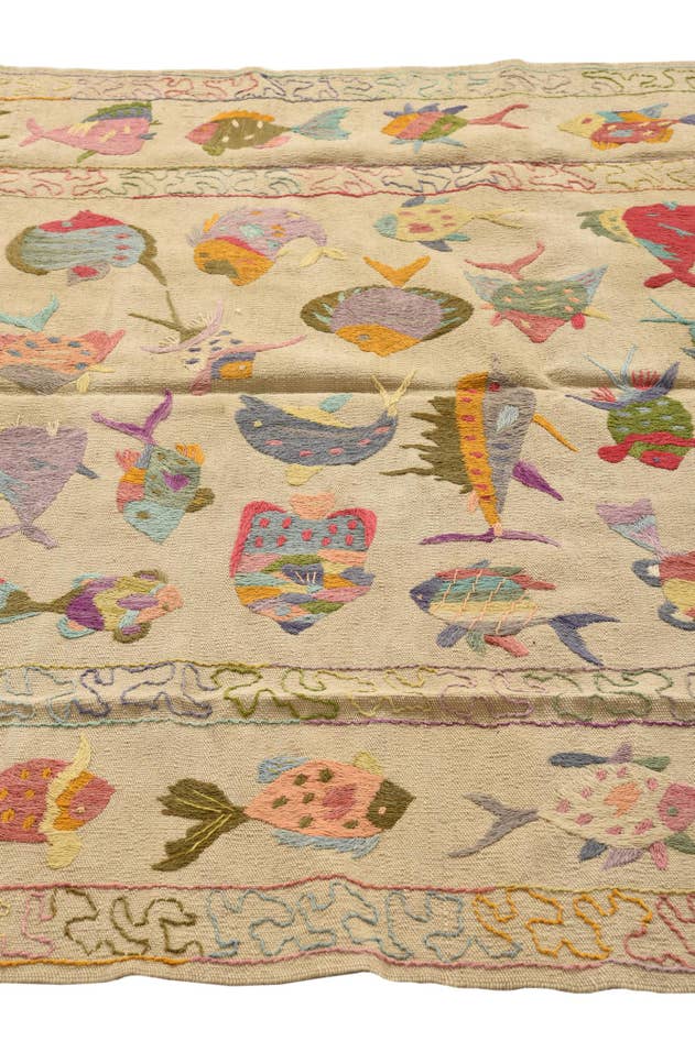 Detail image of 4' 9 x 6' 4 Hand Woven Kilim Suzani Wool Rug