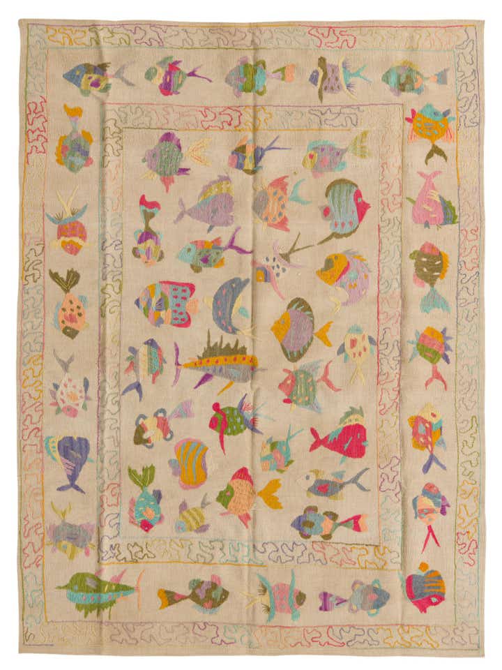 4' 9 x 6' 4 Hand Woven Kilim Suzani Wool Rug