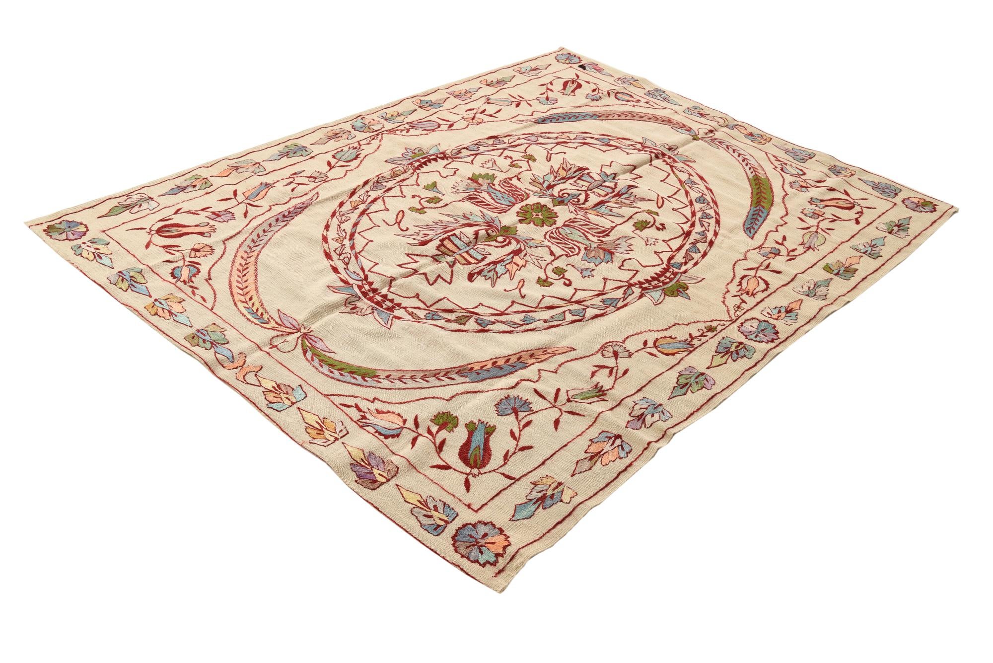 5' 10 x 7' 10 Hand Woven Kilim Suzani Wool Rug