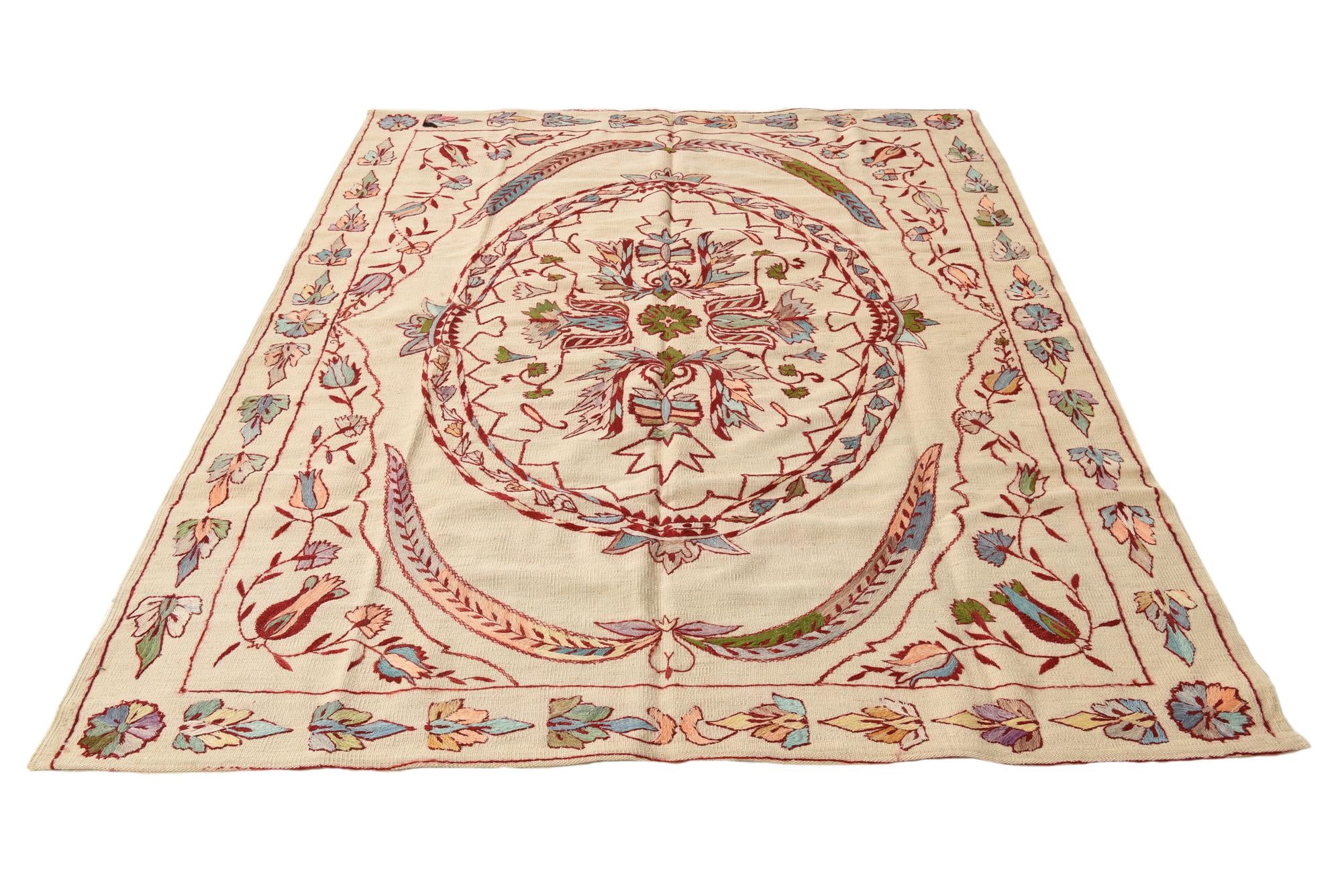 5' 10 x 7' 10 Hand Woven Kilim Suzani Wool Rug