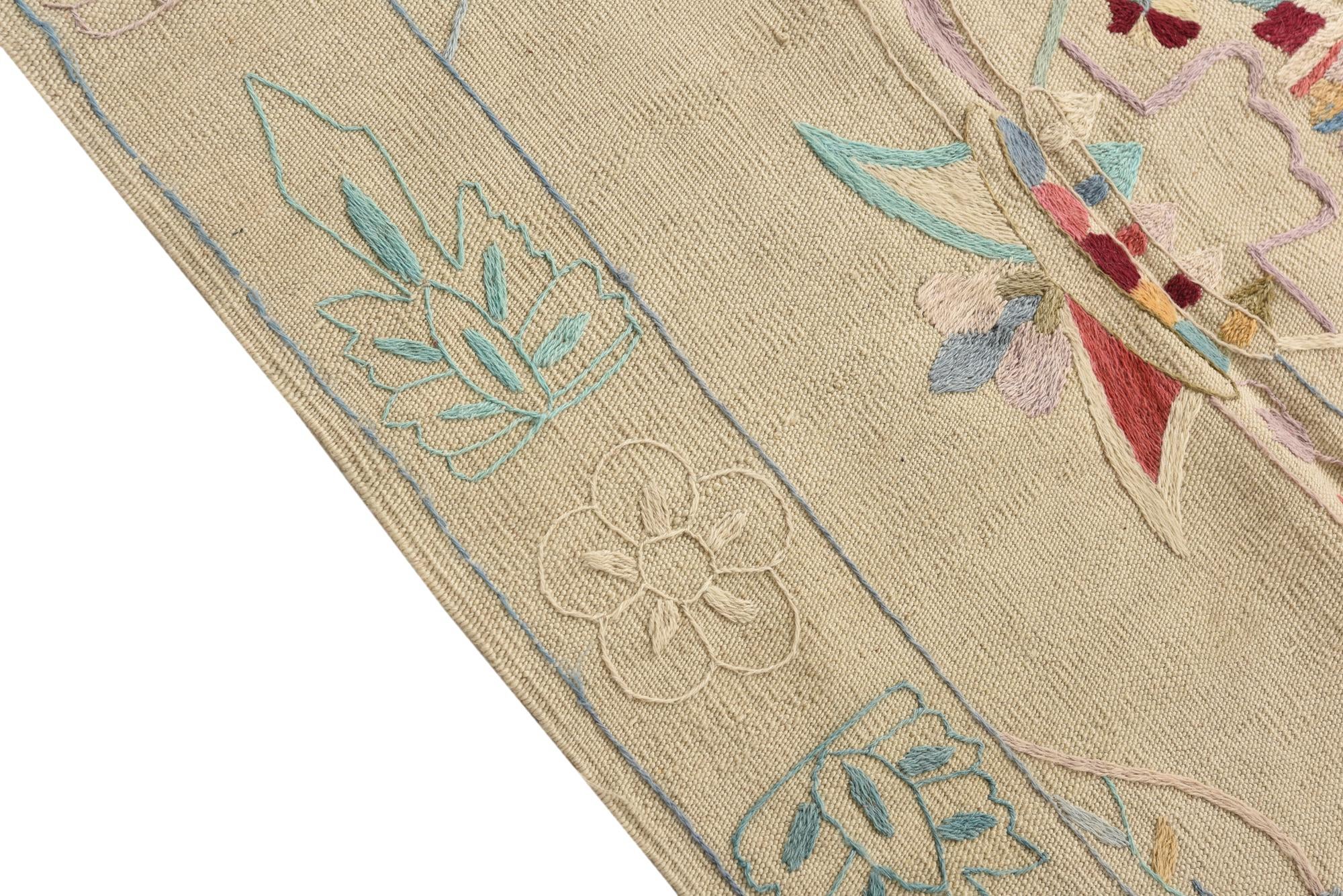 5' 7 x 7' 9 Hand Woven Kilim Suzani Wool Rug