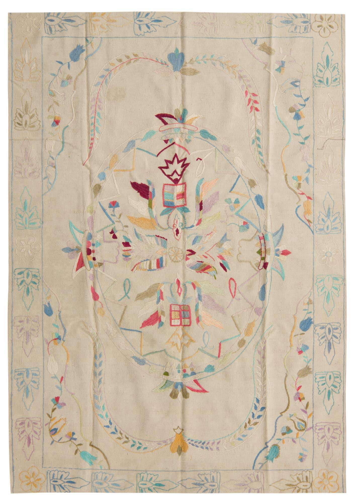 5' 7 x 7' 9 Hand Woven Kilim Suzani Wool Rug
