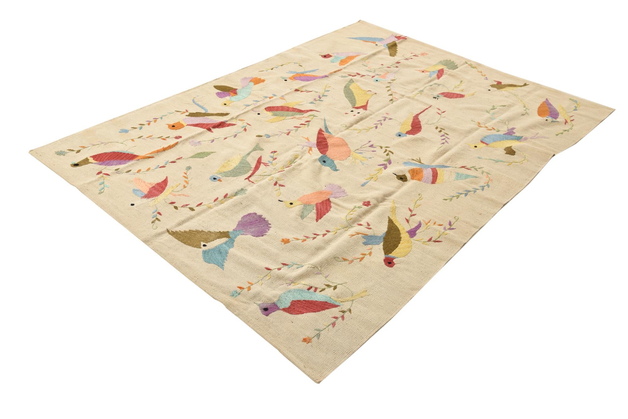 5' 6 x 7' 7 Hand Woven Kilim Suzani Wool Rug