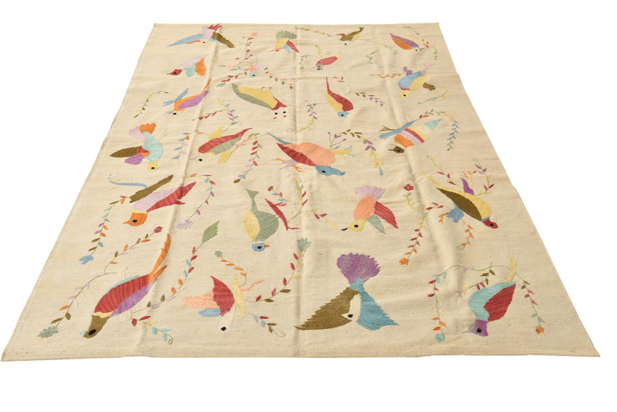 5' 6 x 7' 7 Hand Woven Kilim Suzani Wool Rug