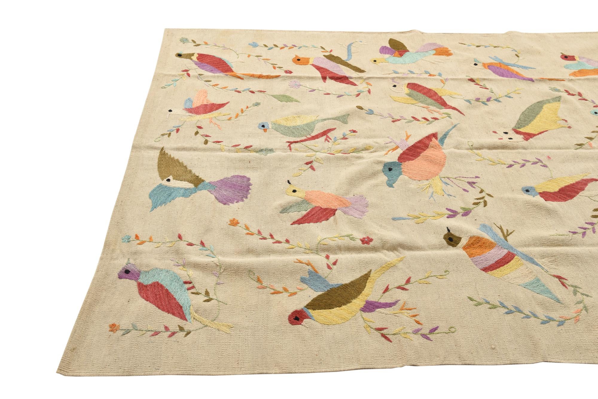 5' 6 x 7' 7 Hand Woven Kilim Suzani Wool Rug