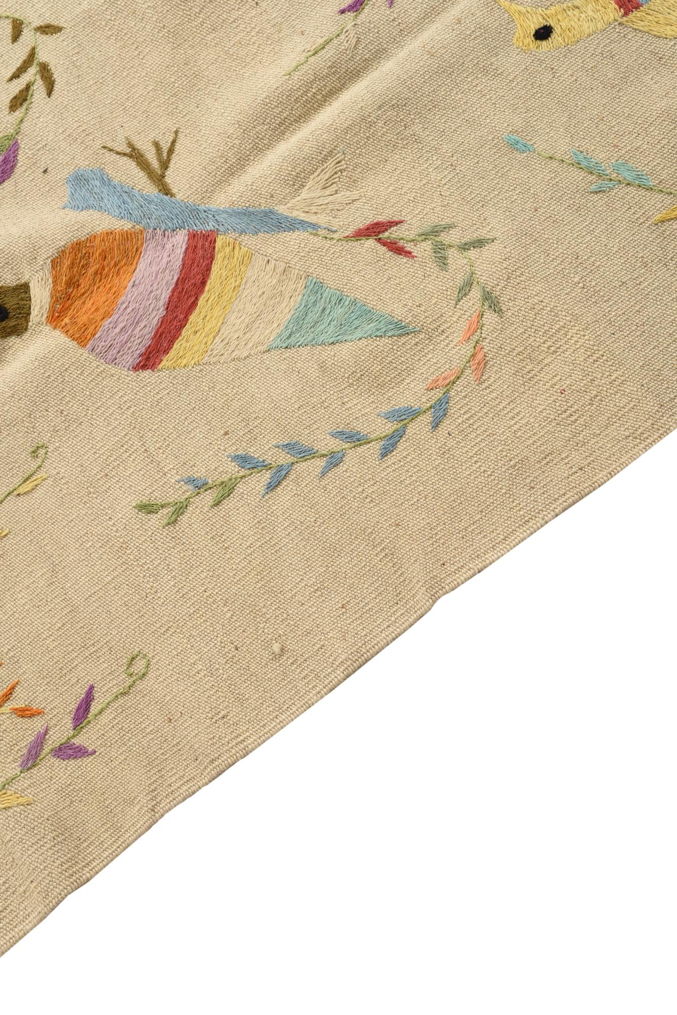 5' 6 x 7' 7 Hand Woven Kilim Suzani Wool Rug
