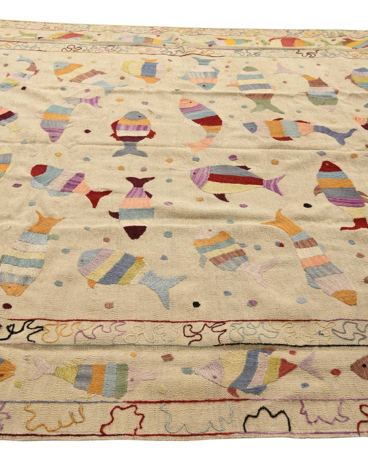 Detail image of 7' 2 x 9' 6  Hand Woven Kilim Suzani Wool Rug
