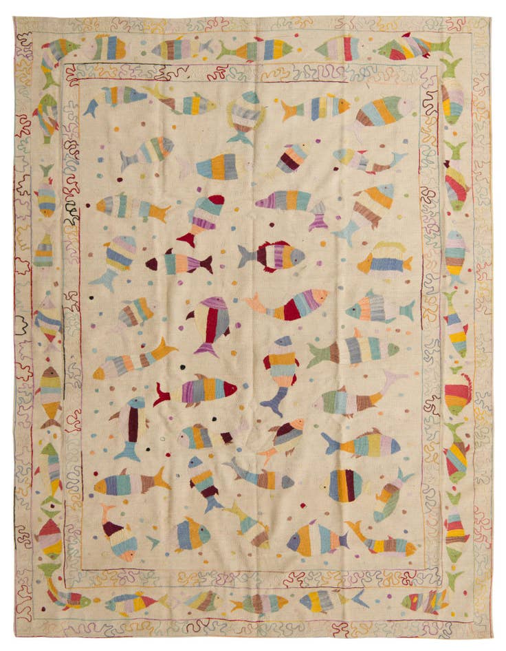Detail image of 7' 2 x 9' 6 Hand Woven Kilim Suzani Wool Rug