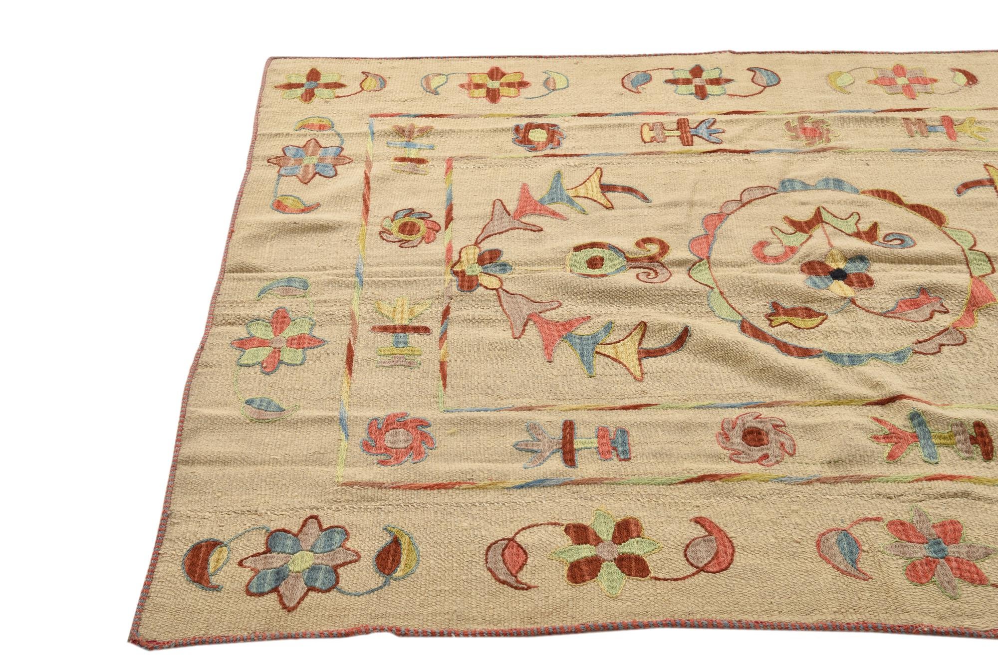 5' x 6' 10 Hand Woven Kilim Suzani Wool Rug