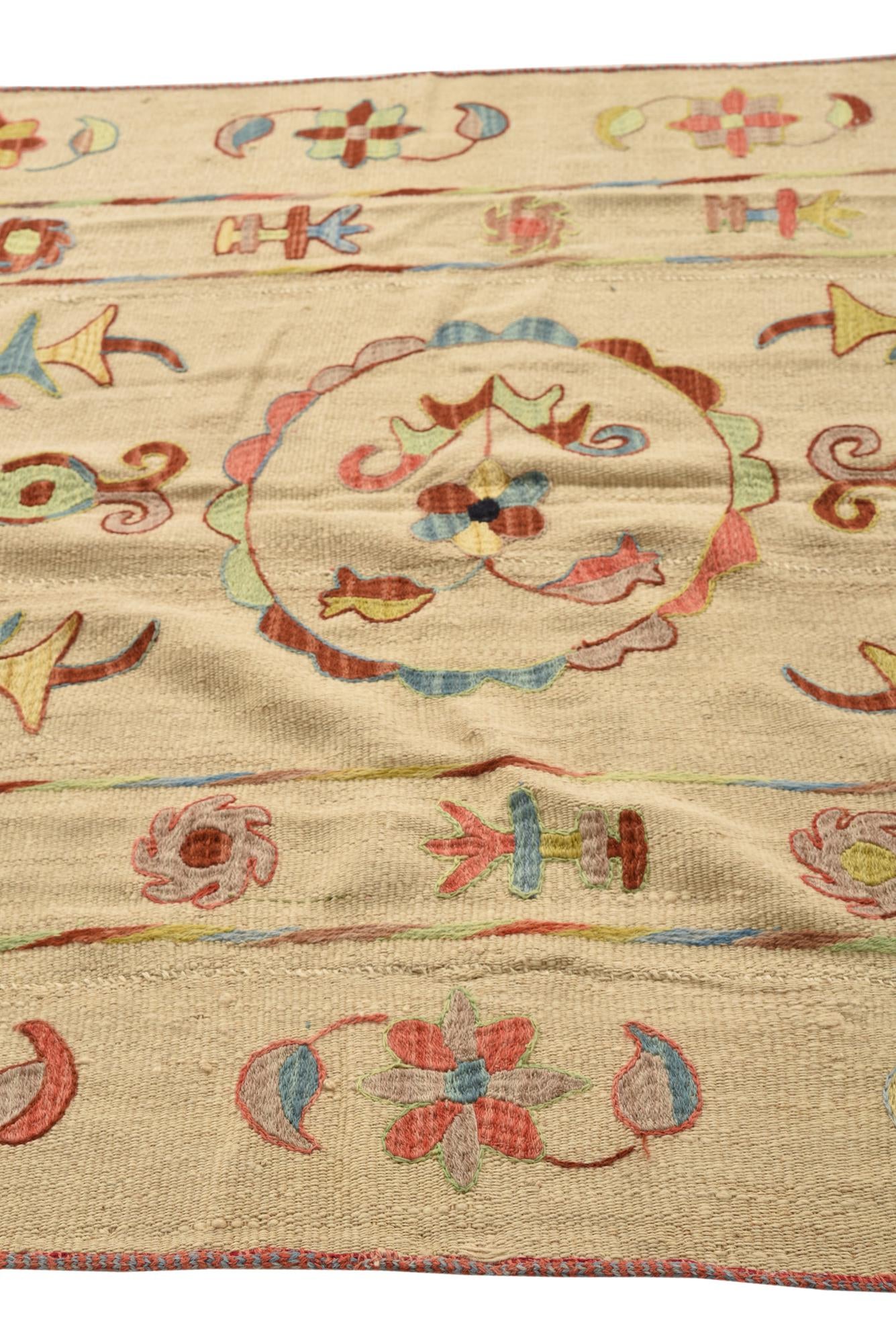 5' x 6' 10 Hand Woven Kilim Suzani Wool Rug
