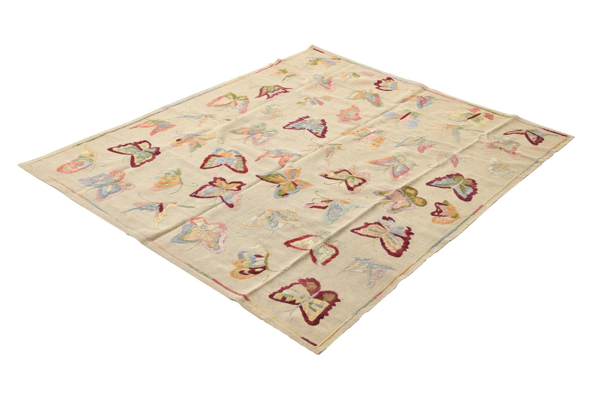 5' x 6' 2 Hand Woven Kilim Suzani Wool Rug