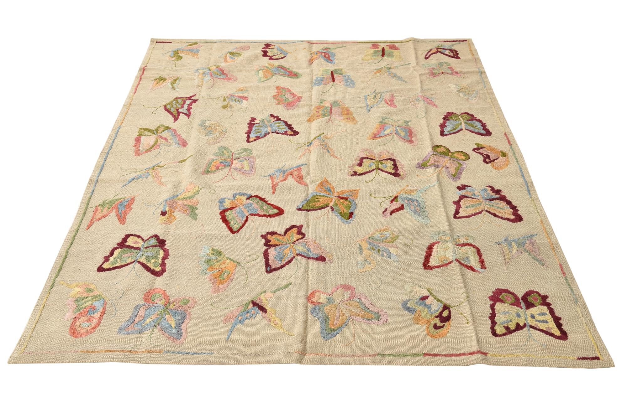 5' x 6' 2 Hand Woven Kilim Suzani Wool Rug