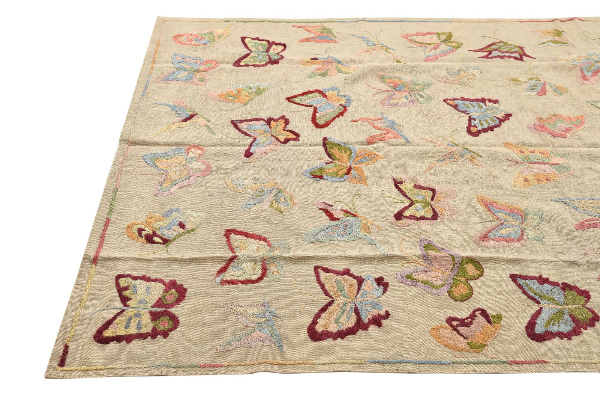 5' x 6' 2 Hand Woven Kilim Suzani Wool Rug