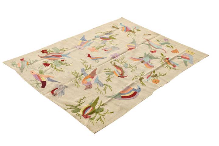 4' 2 x 5' 8 Hand Woven Kilim Suzani Wool Rug