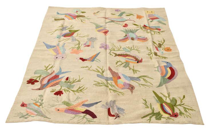 4' 2 x 5' 8 Hand Woven Kilim Suzani Wool Rug