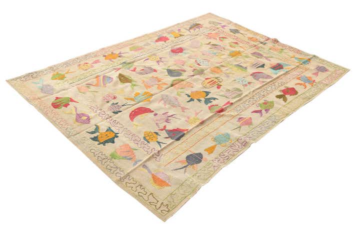 5' 4 x 7' 6 Hand Woven Kilim Suzani Wool Rug