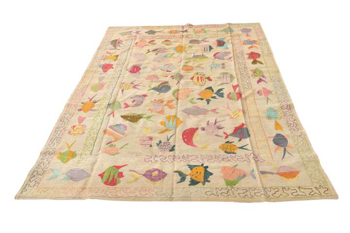 5' 4 x 7' 6 Hand Woven Kilim Suzani Wool Rug