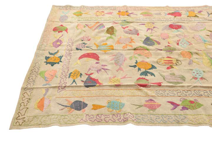5' 4 x 7' 6 Hand Woven Kilim Suzani Wool Rug