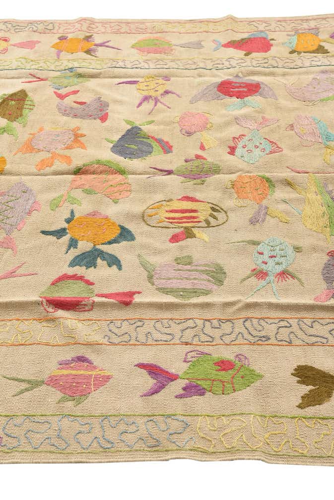 5' 4 x 7' 6 Hand Woven Kilim Suzani Wool Rug