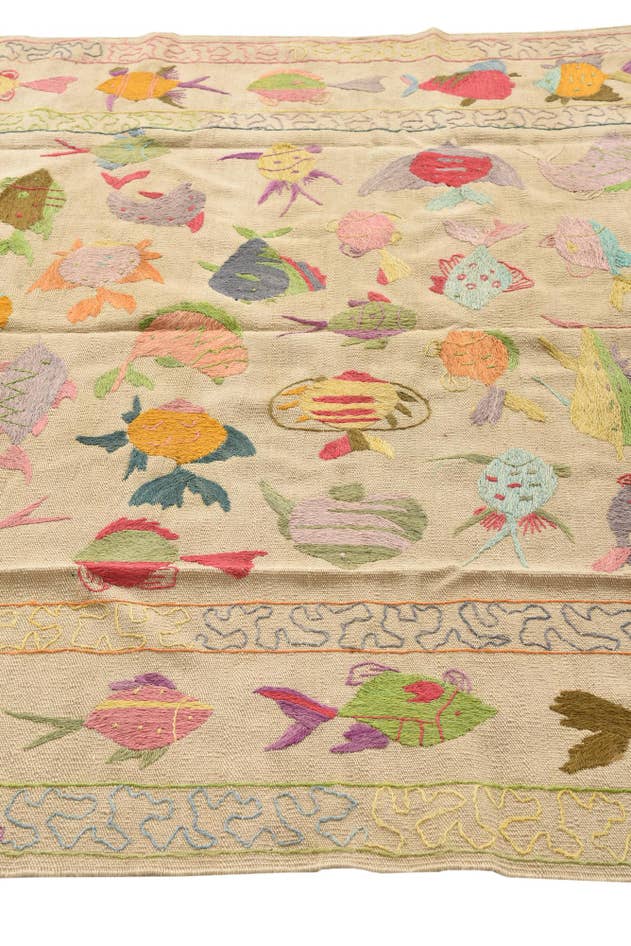 Detail image of 5' 4 x 7' 6 Hand Woven Kilim Suzani Wool Rug