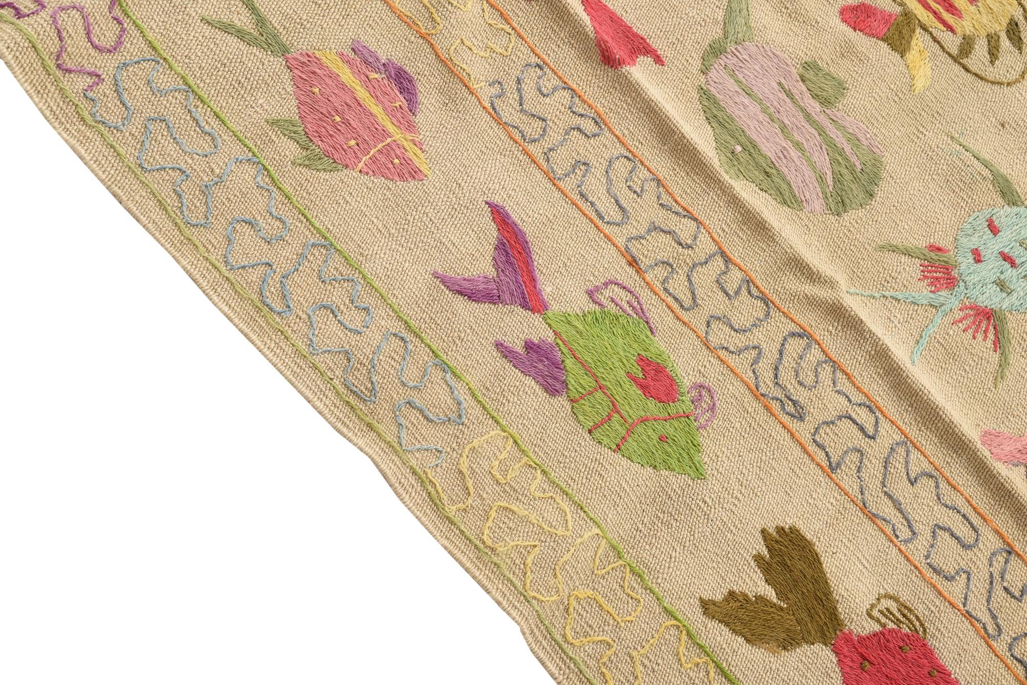 5' 4 x 7' 6 Hand Woven Kilim Suzani Wool Rug