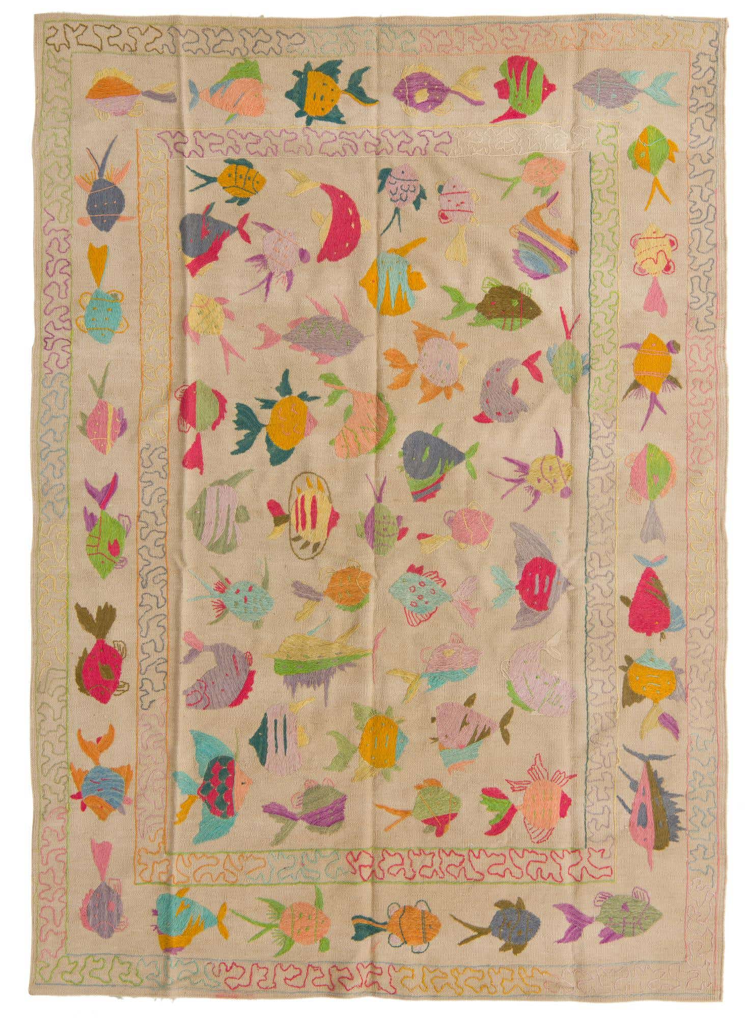 5' 4 x 7' 6 Hand Woven Kilim Suzani Wool Rug