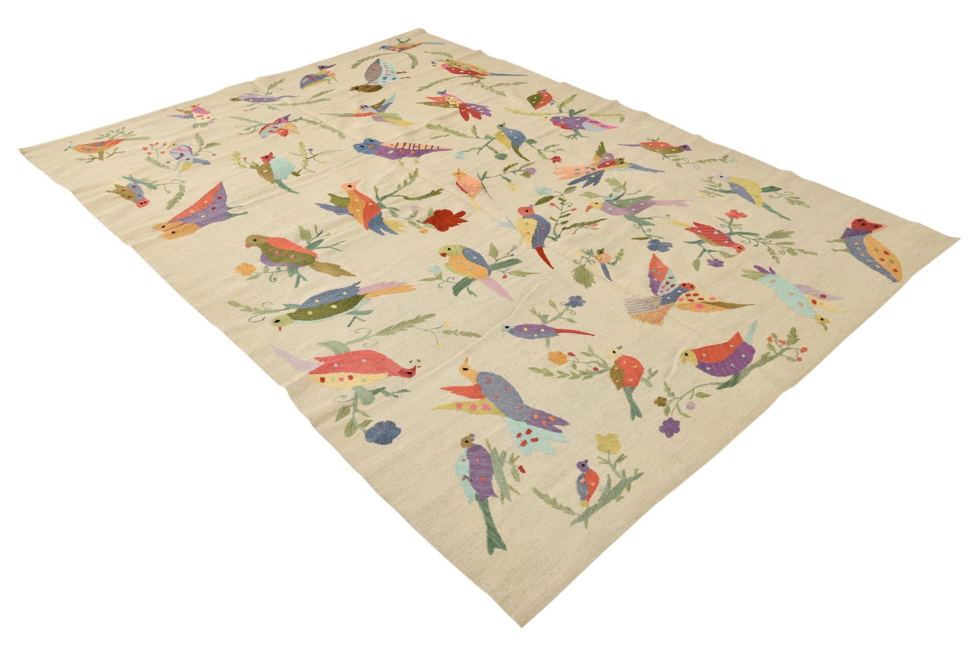 6' 5 x 9' Hand Woven Kilim Suzani Wool Rug