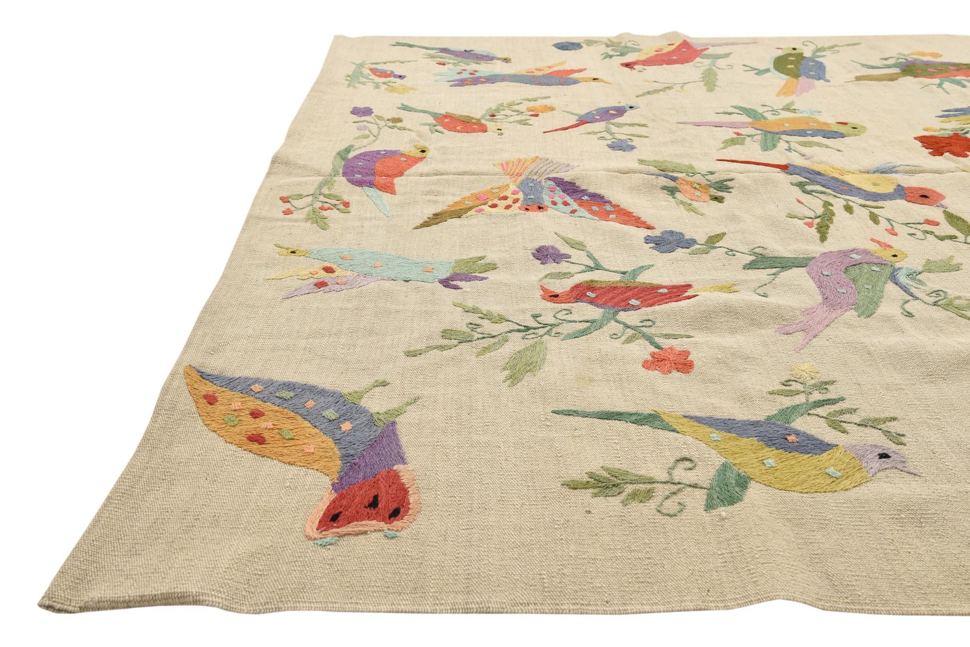 6' 5 x 9' Hand Woven Kilim Suzani Wool Rug